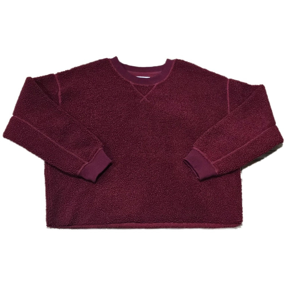 American Eagle Sherpa Fleece Sweatshirt Burgundy Maroon Crew Neck Pullover Small
